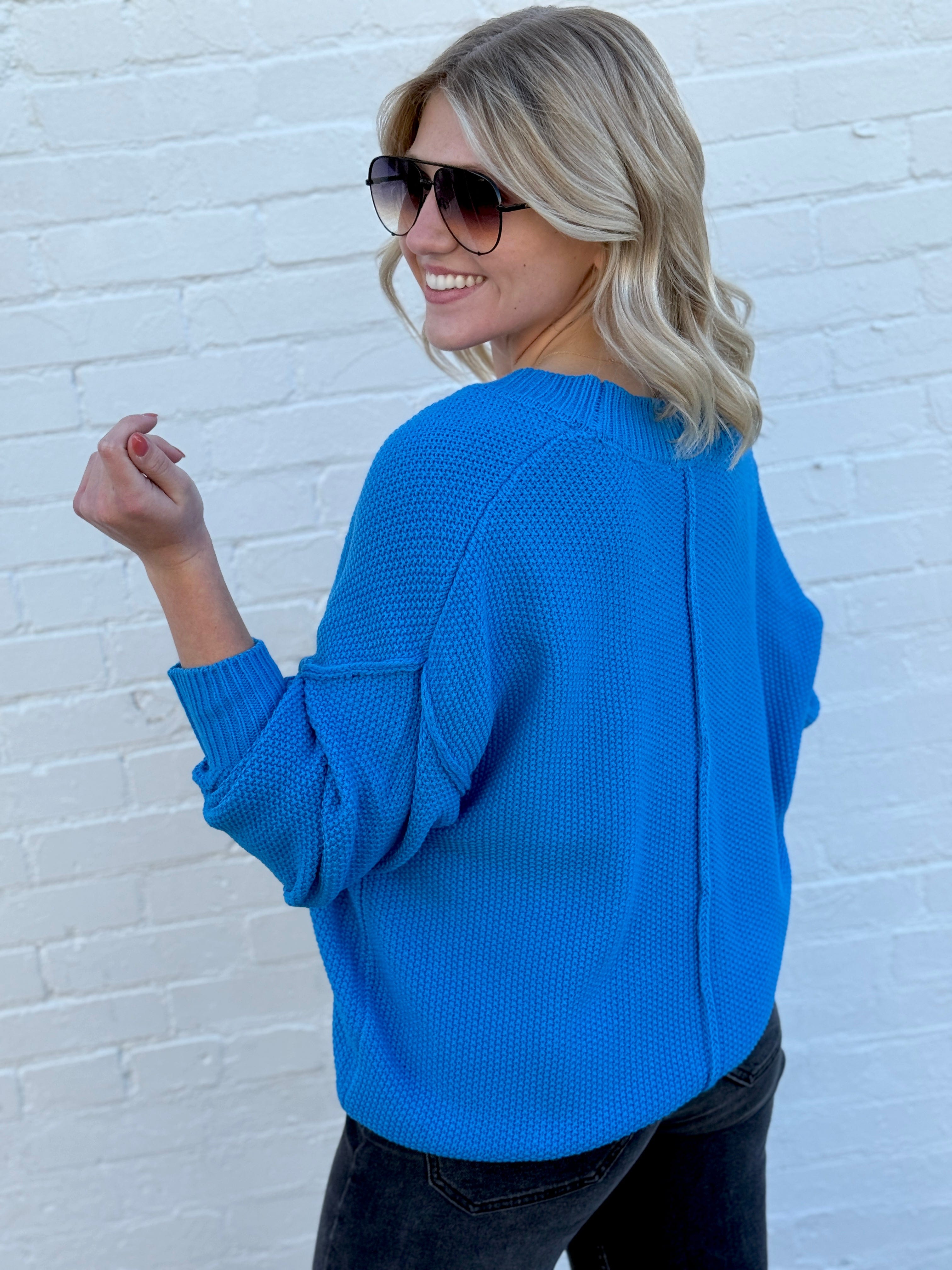 HYFVE Tops - Sweaters Button Front Oversized Cardigan In Ocean Blue