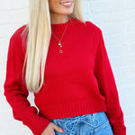 HYFVE Tops - Sweaters Cropped Long Sleeve Sweater In Red