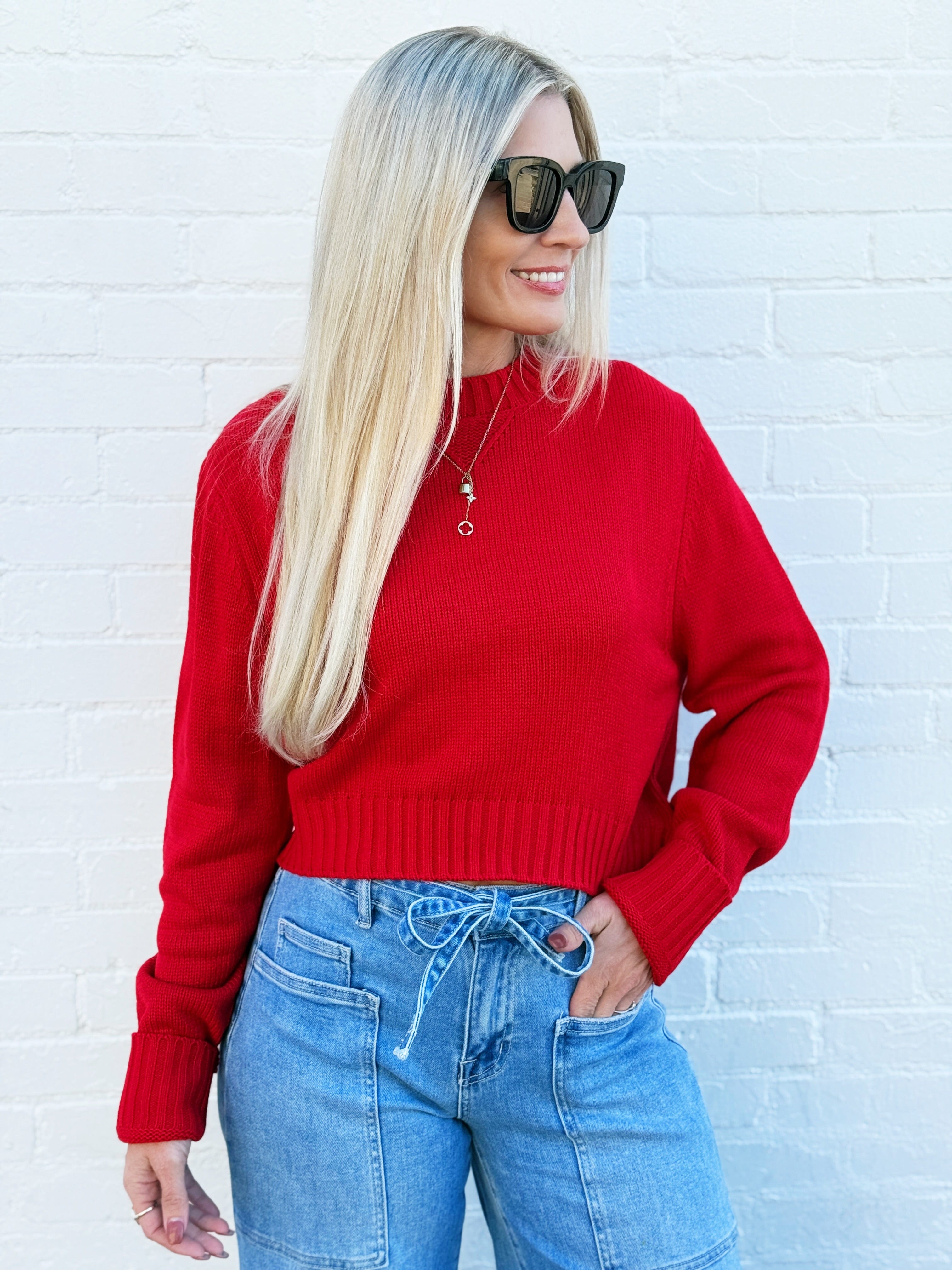 HYFVE Tops - Sweaters Cropped Long Sleeve Sweater In Red