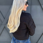High Neck Cable Knit Sweater In Black - Infinity Raine