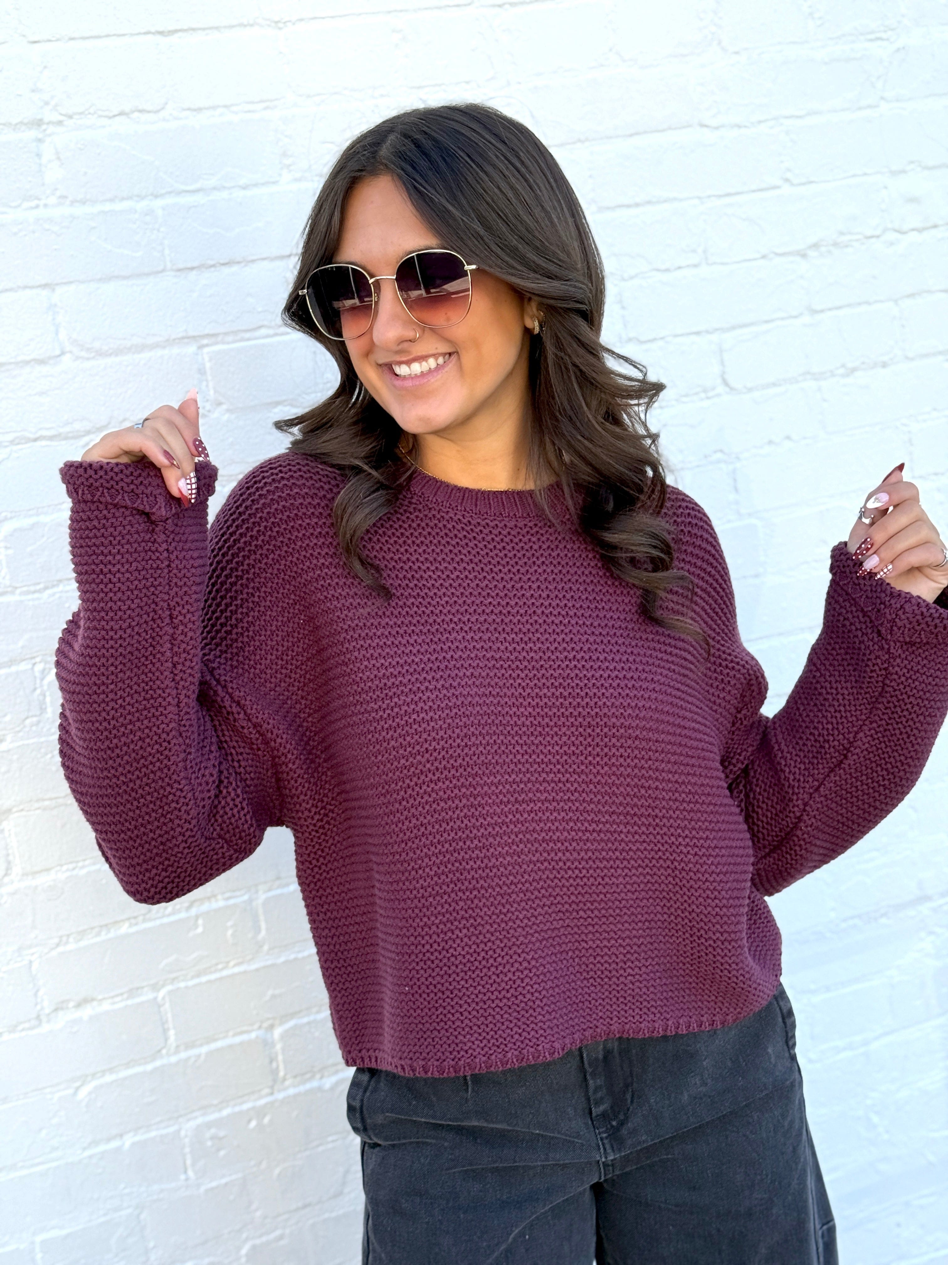 HYFVE Tops - Sweaters Knitted Crewneck Sweater In Dark Cherry