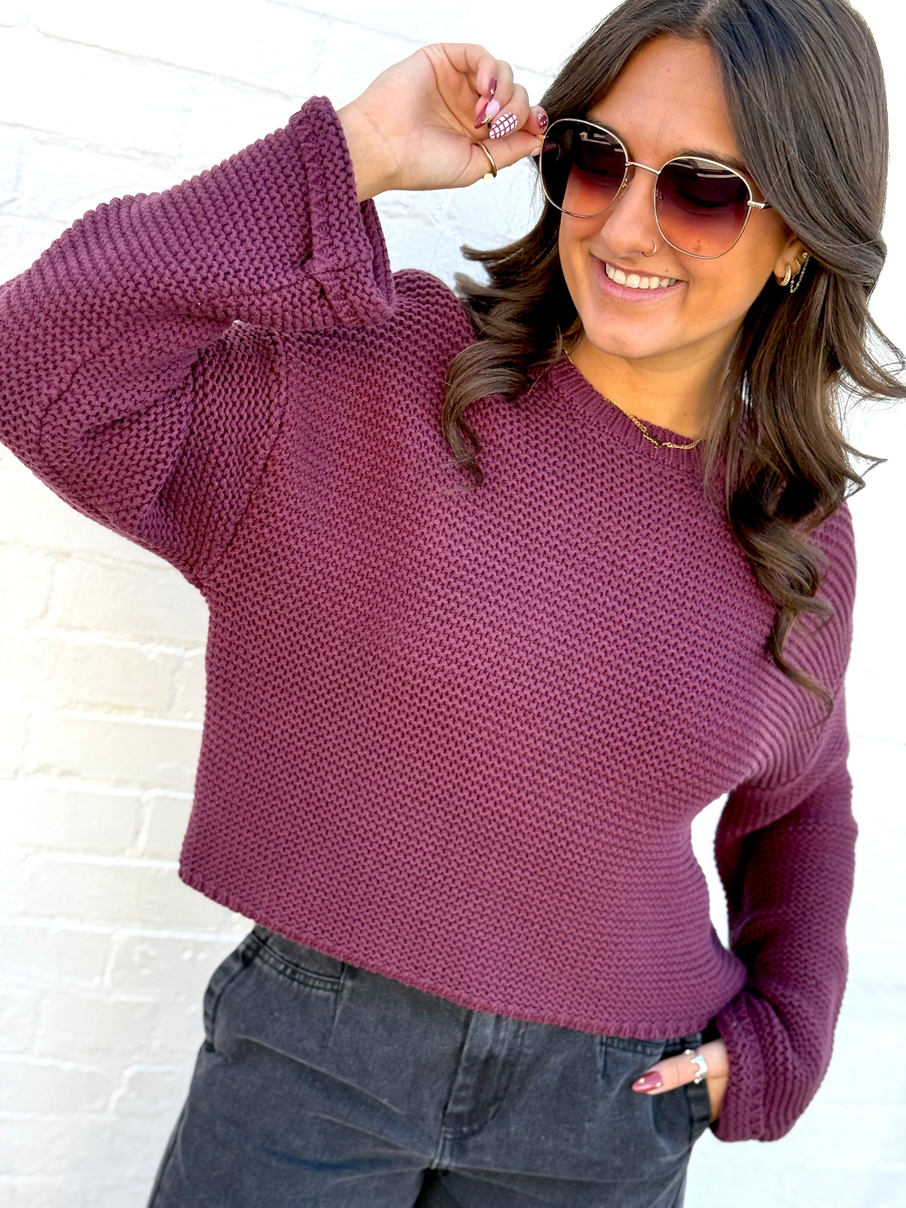 HYFVE Tops - Sweaters Knitted Crewneck Sweater In Dark Cherry