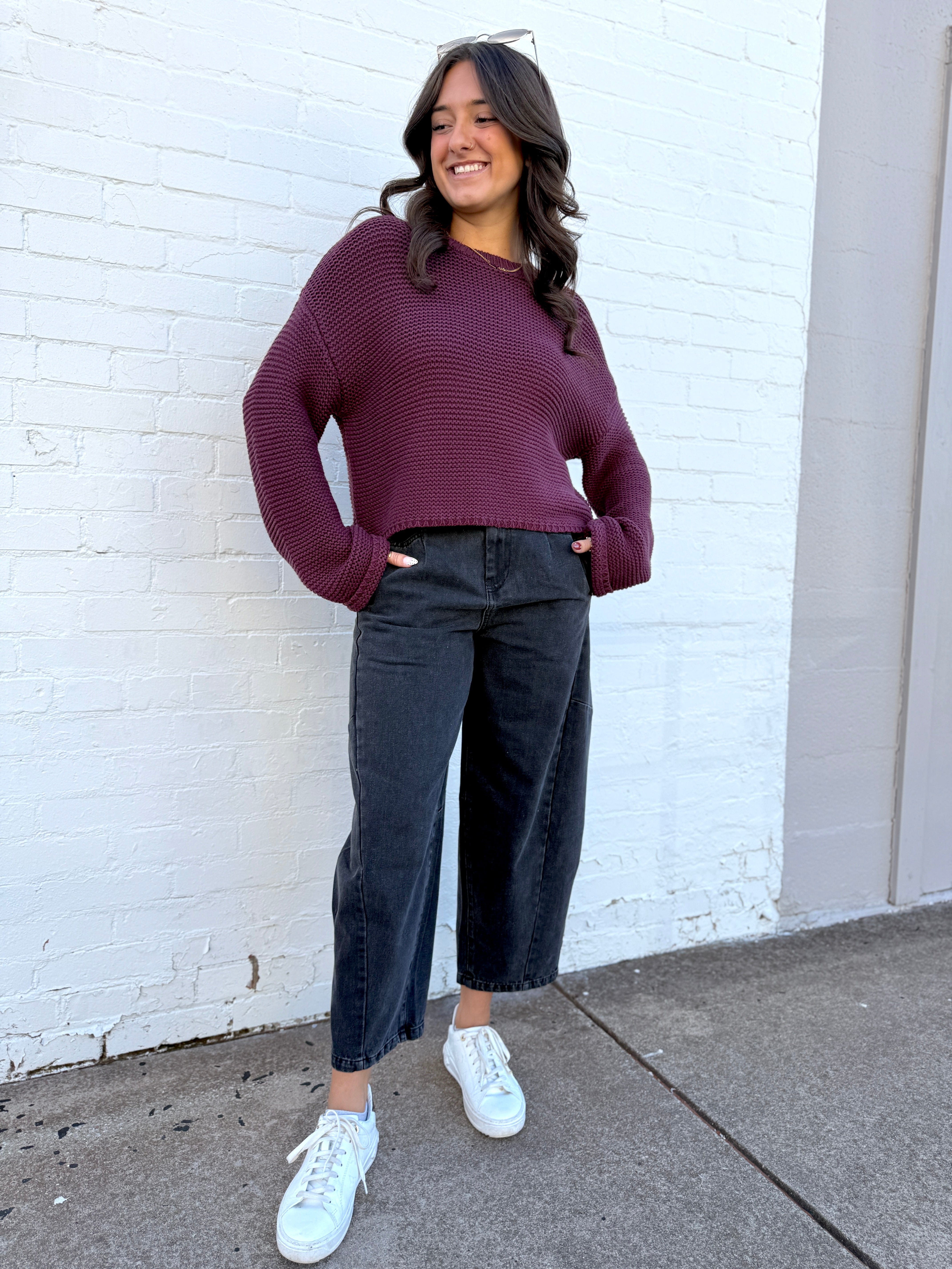 HYFVE Tops - Sweaters Knitted Crewneck Sweater In Dark Cherry