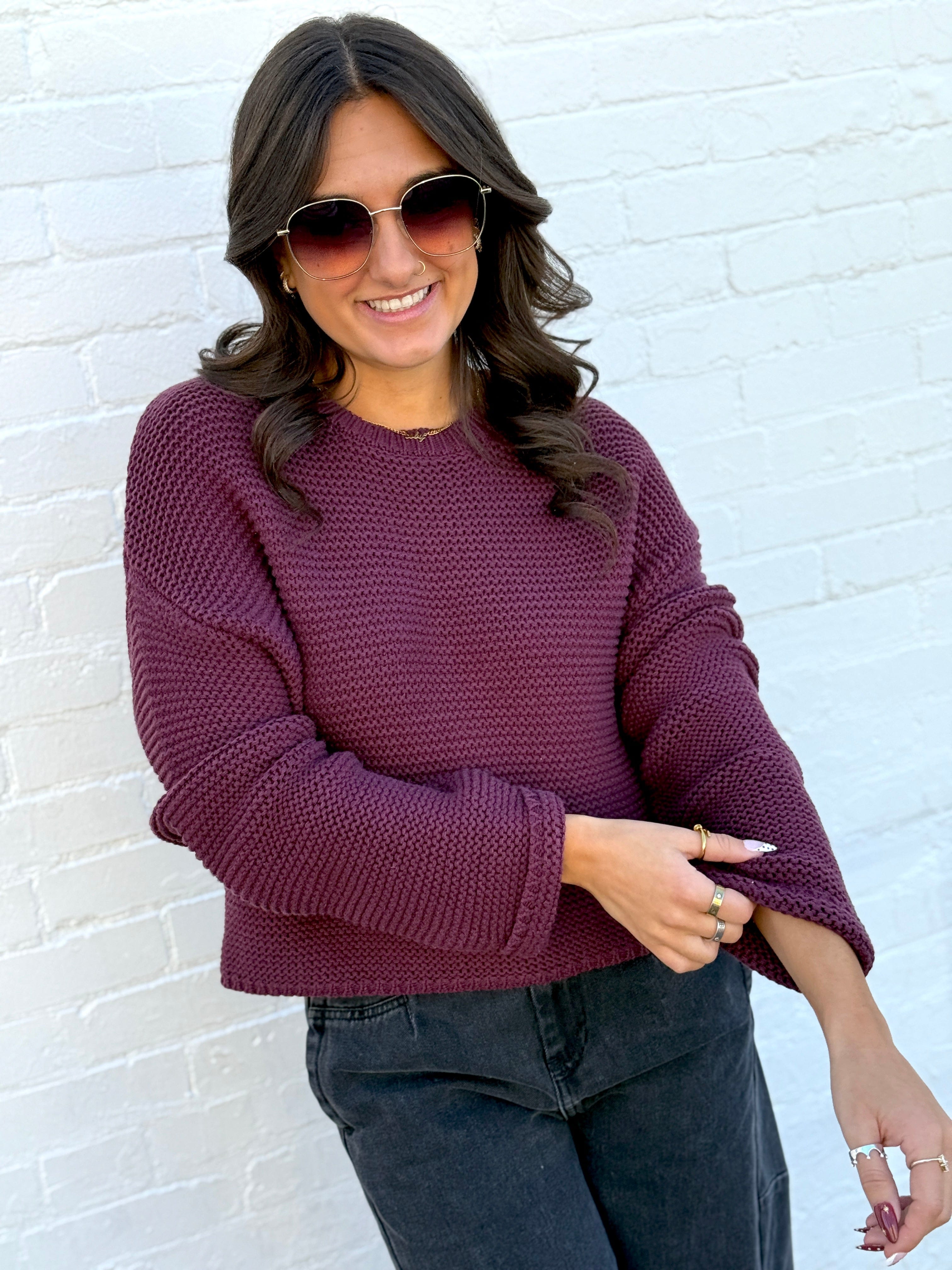 HYFVE Tops - Sweaters Knitted Crewneck Sweater In Dark Cherry