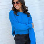 HYFVE Tops - Sweaters Oversized Crop Sweater In Ocean Blue