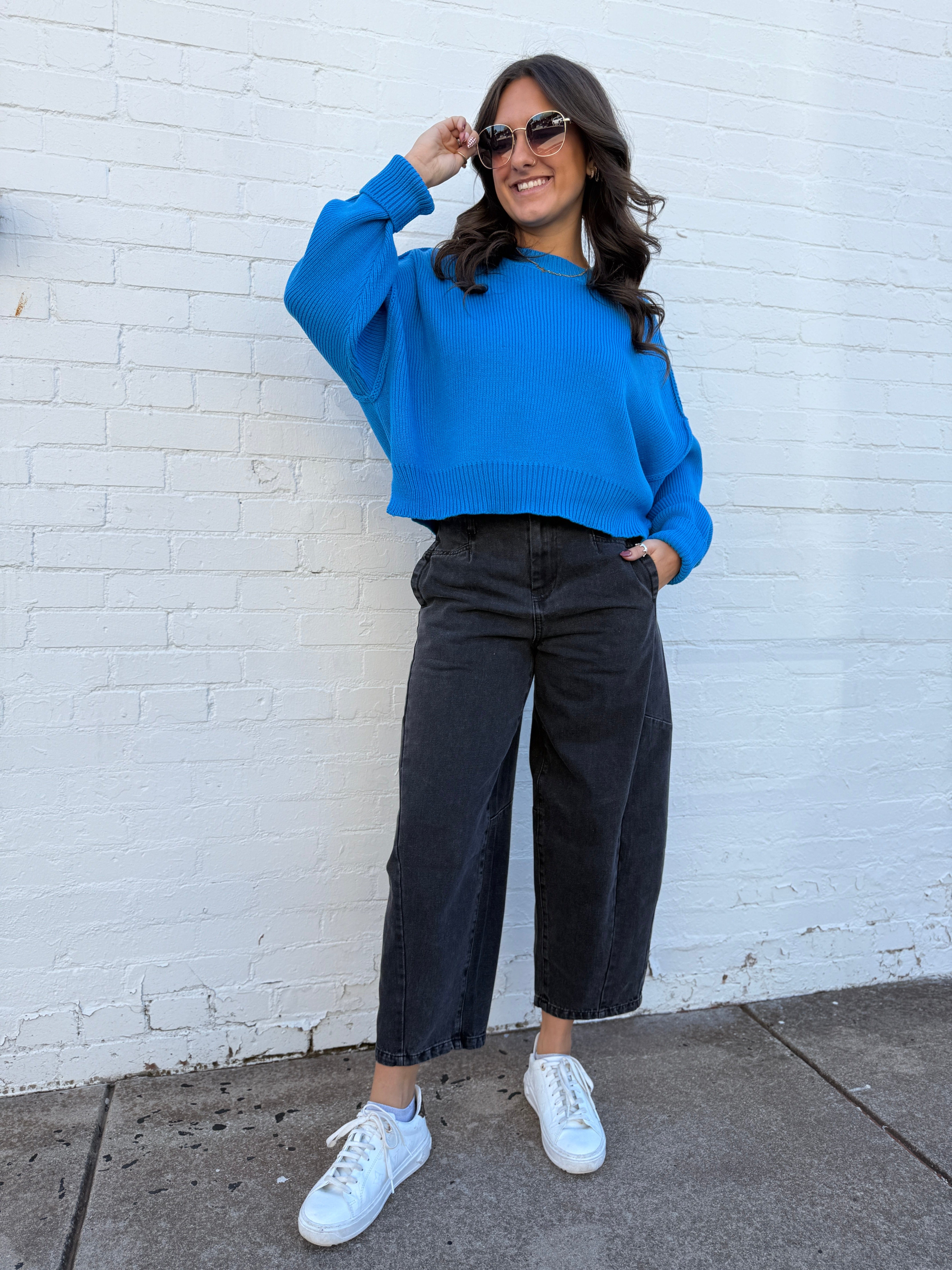 HYFVE Tops - Sweaters Oversized Crop Sweater In Ocean Blue