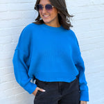 HYFVE Tops - Sweaters Oversized Crop Sweater In Ocean Blue