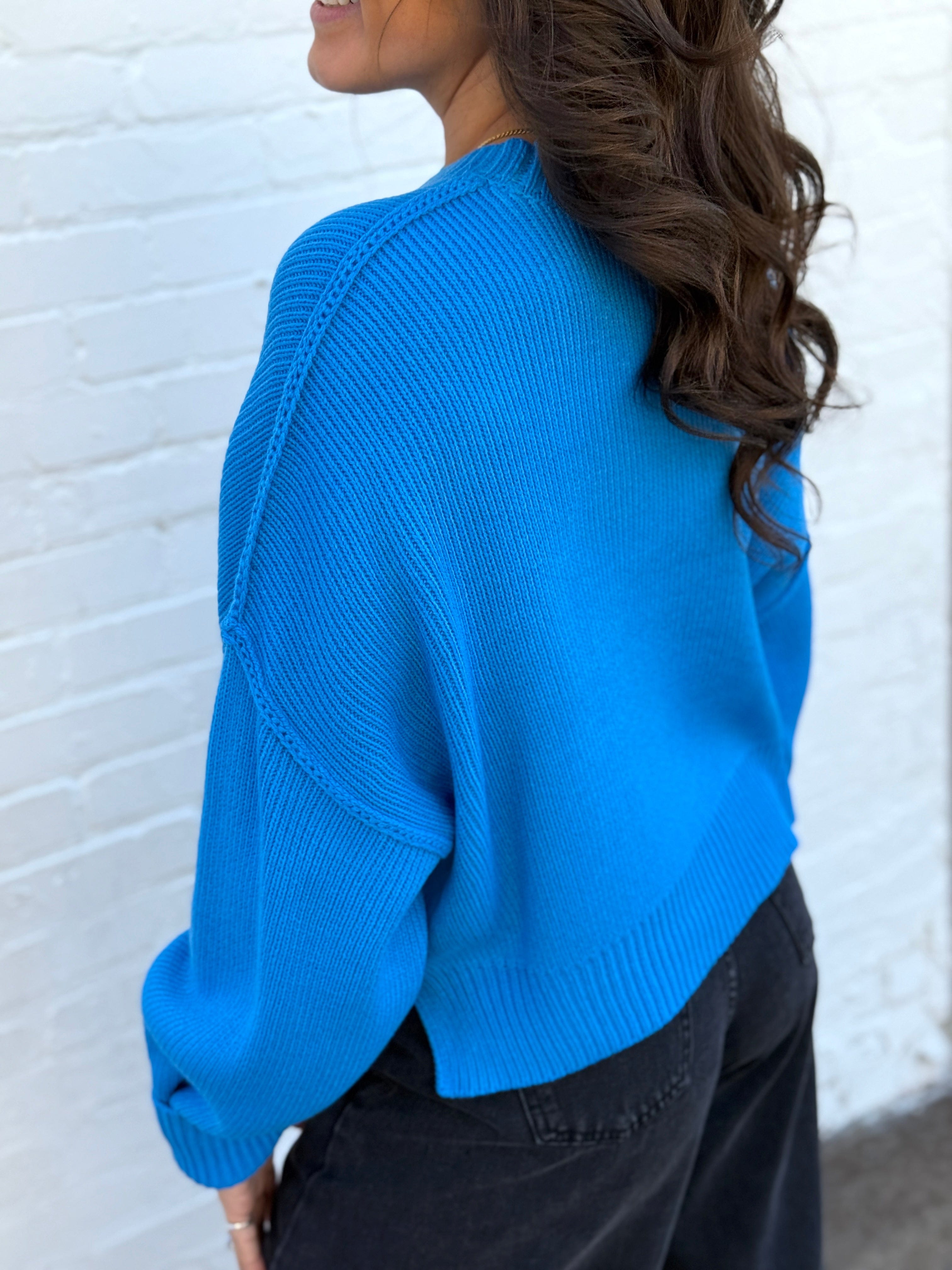 HYFVE Tops - Sweaters Oversized Crop Sweater In Ocean Blue