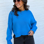 HYFVE Tops - Sweaters Oversized Crop Sweater In Ocean Blue