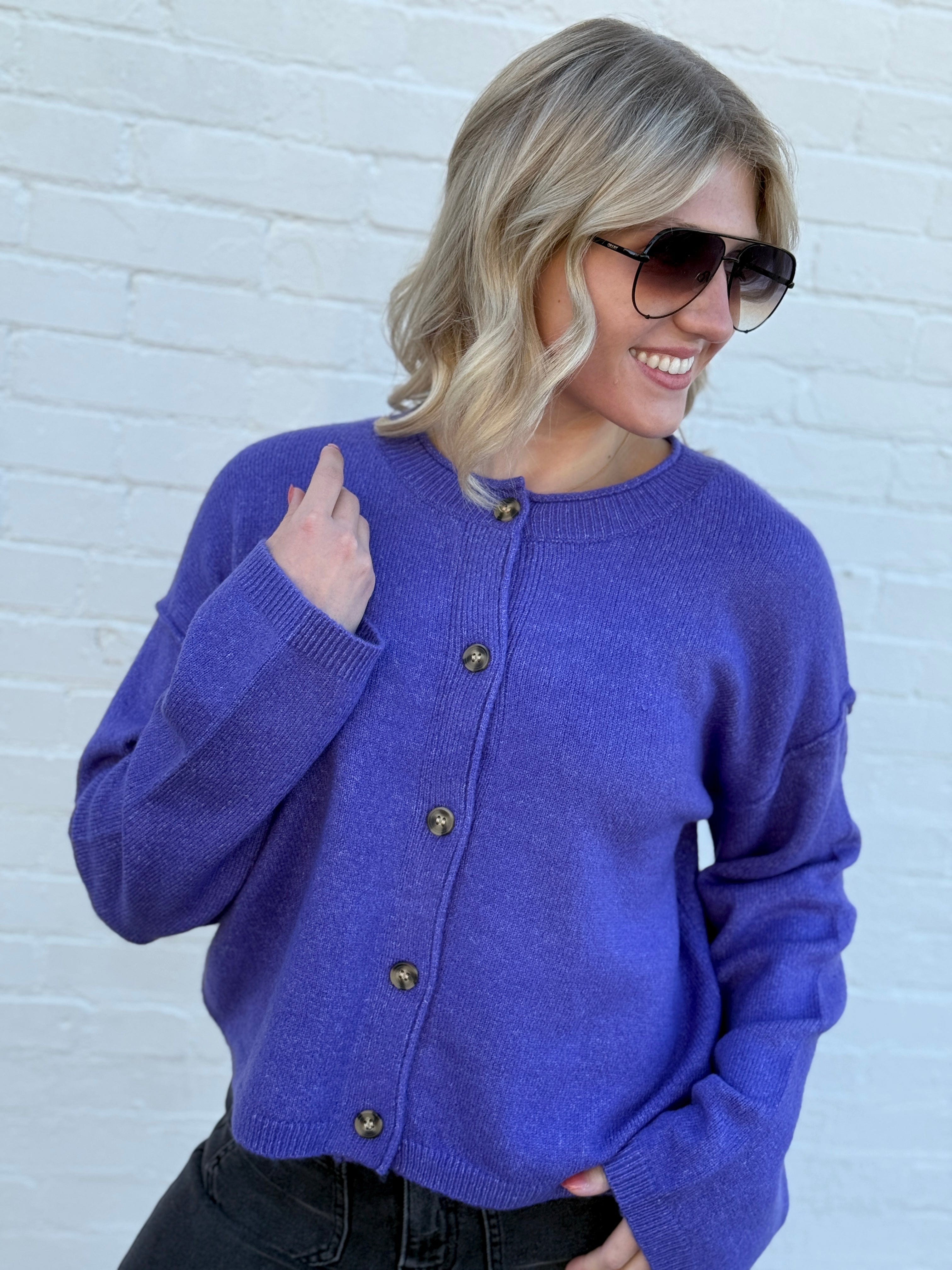 HYFVE Tops - Sweaters Relaxed Roll Neck Cardigan In Iris Purple