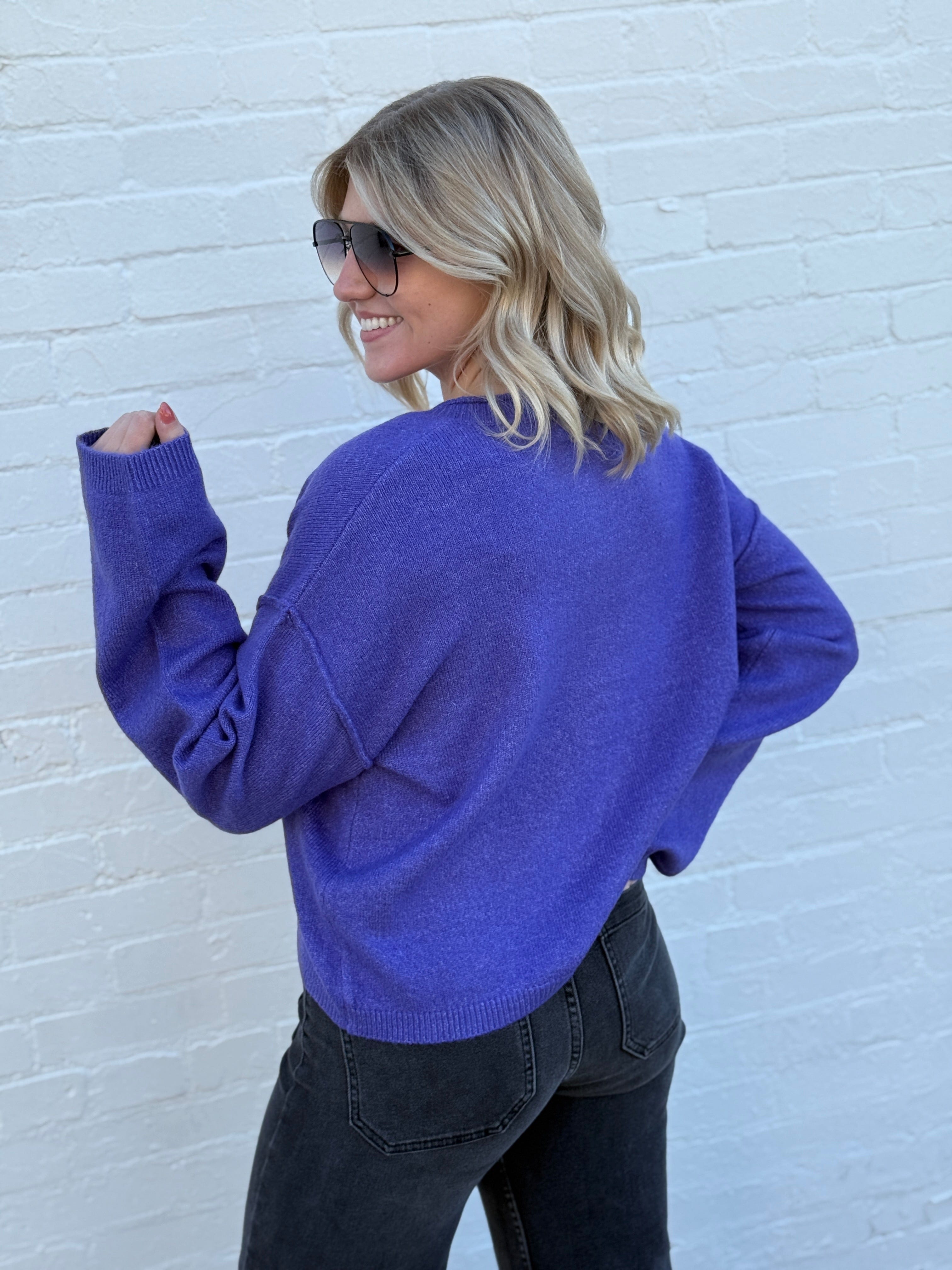 HYFVE Tops - Sweaters Relaxed Roll Neck Cardigan In Iris Purple