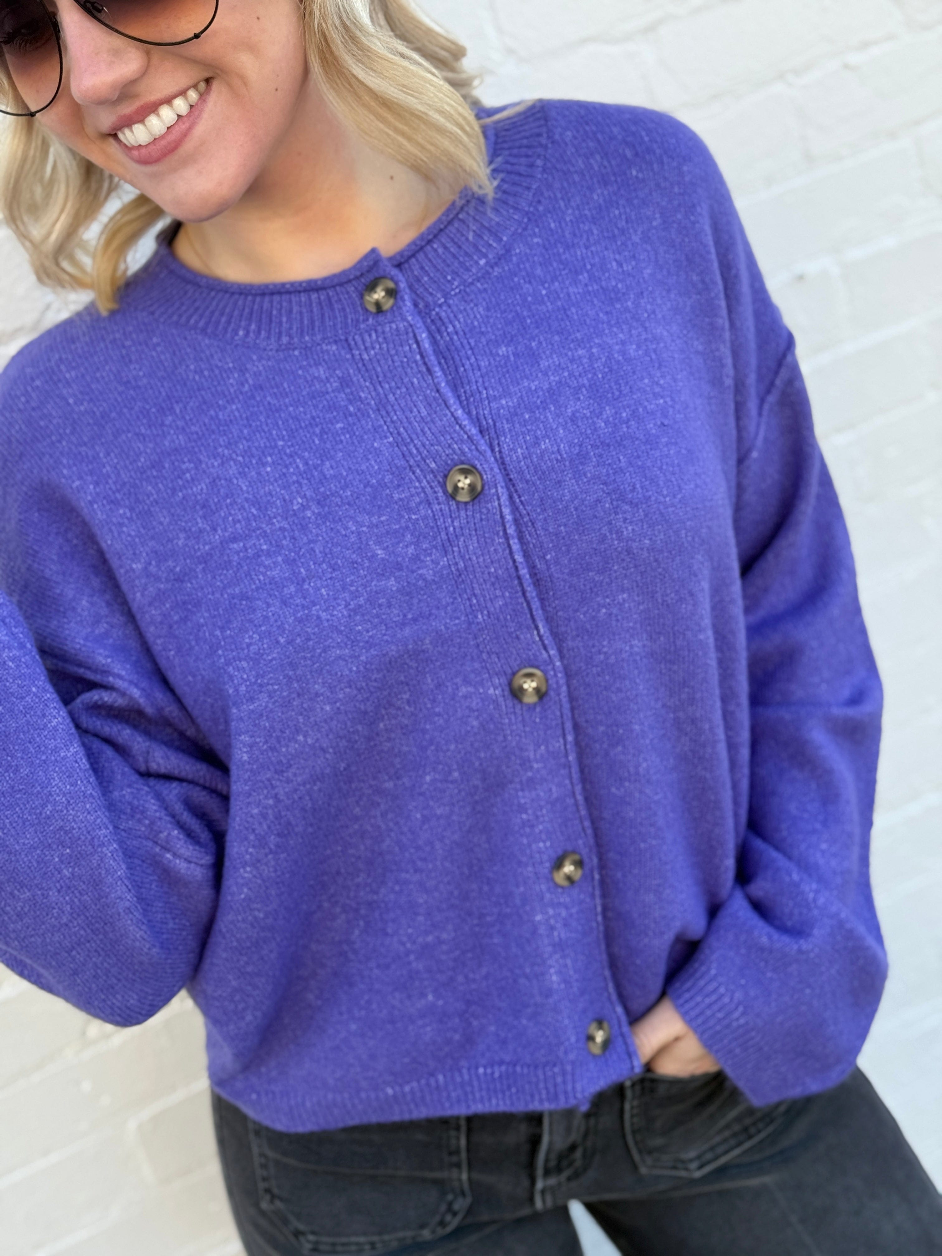 HYFVE Tops - Sweaters Relaxed Roll Neck Cardigan In Iris Purple
