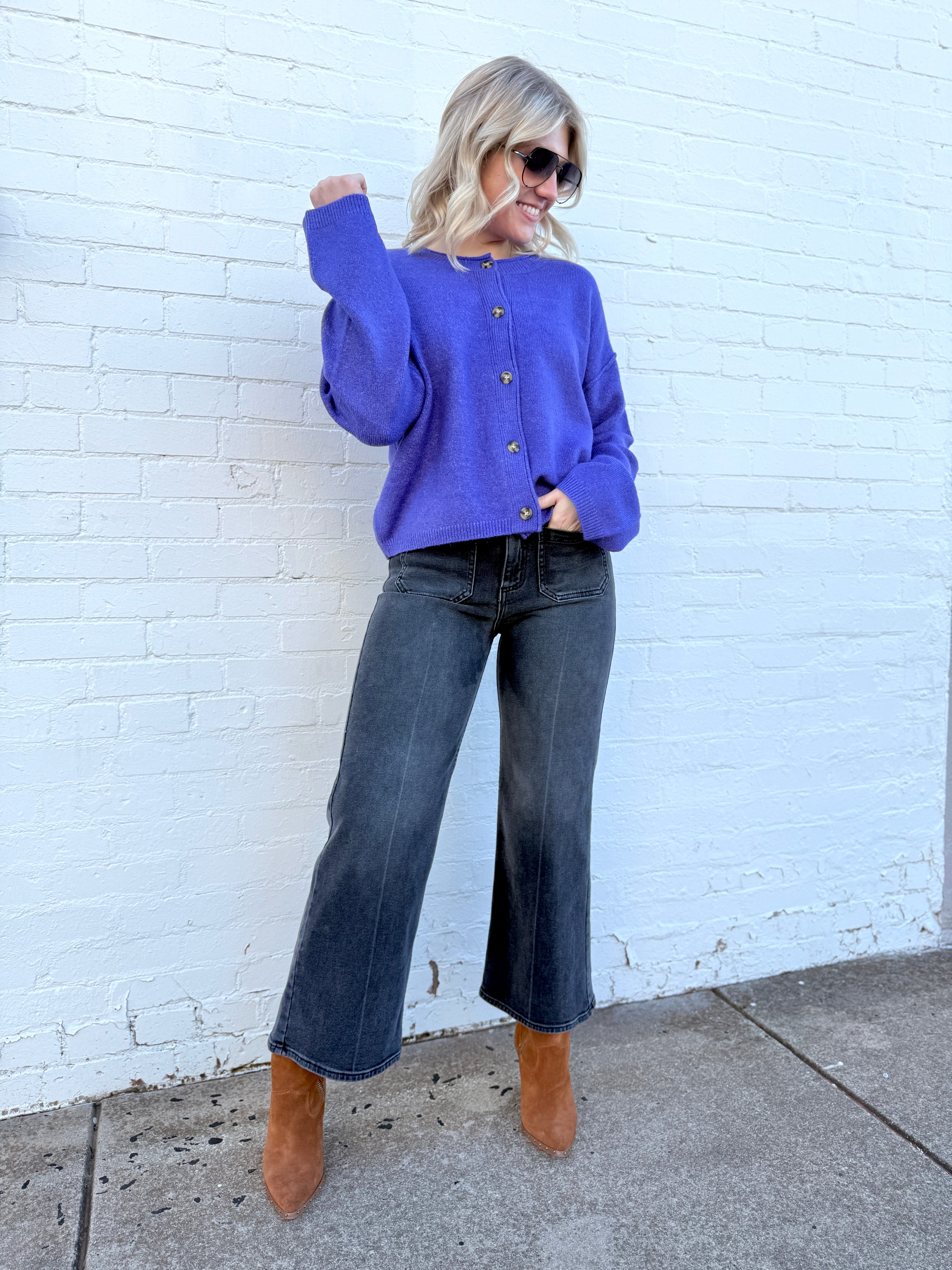 HYFVE Tops - Sweaters Relaxed Roll Neck Cardigan In Iris Purple