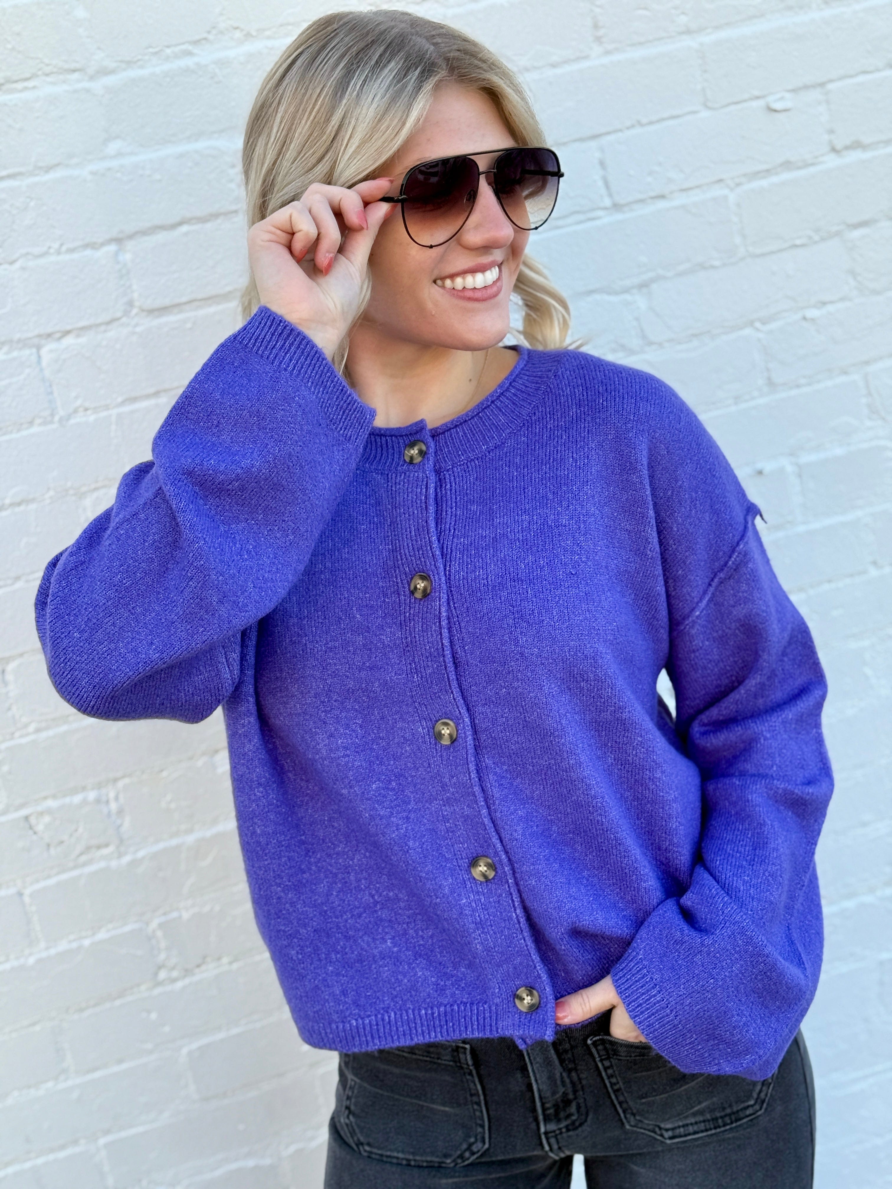 HYFVE Tops - Sweaters Relaxed Roll Neck Cardigan In Iris Purple