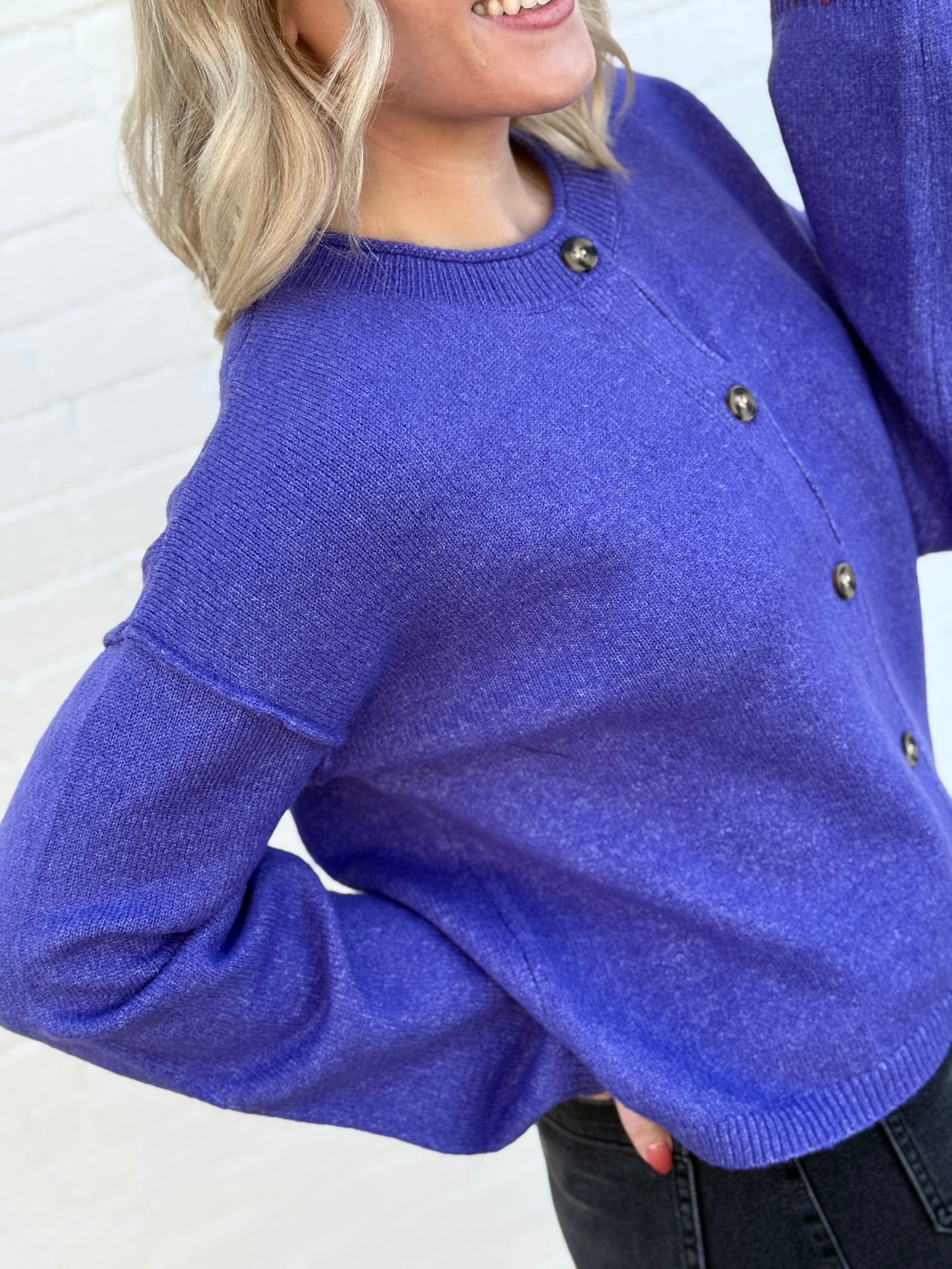 HYFVE Tops - Sweaters Relaxed Roll Neck Cardigan In Iris Purple