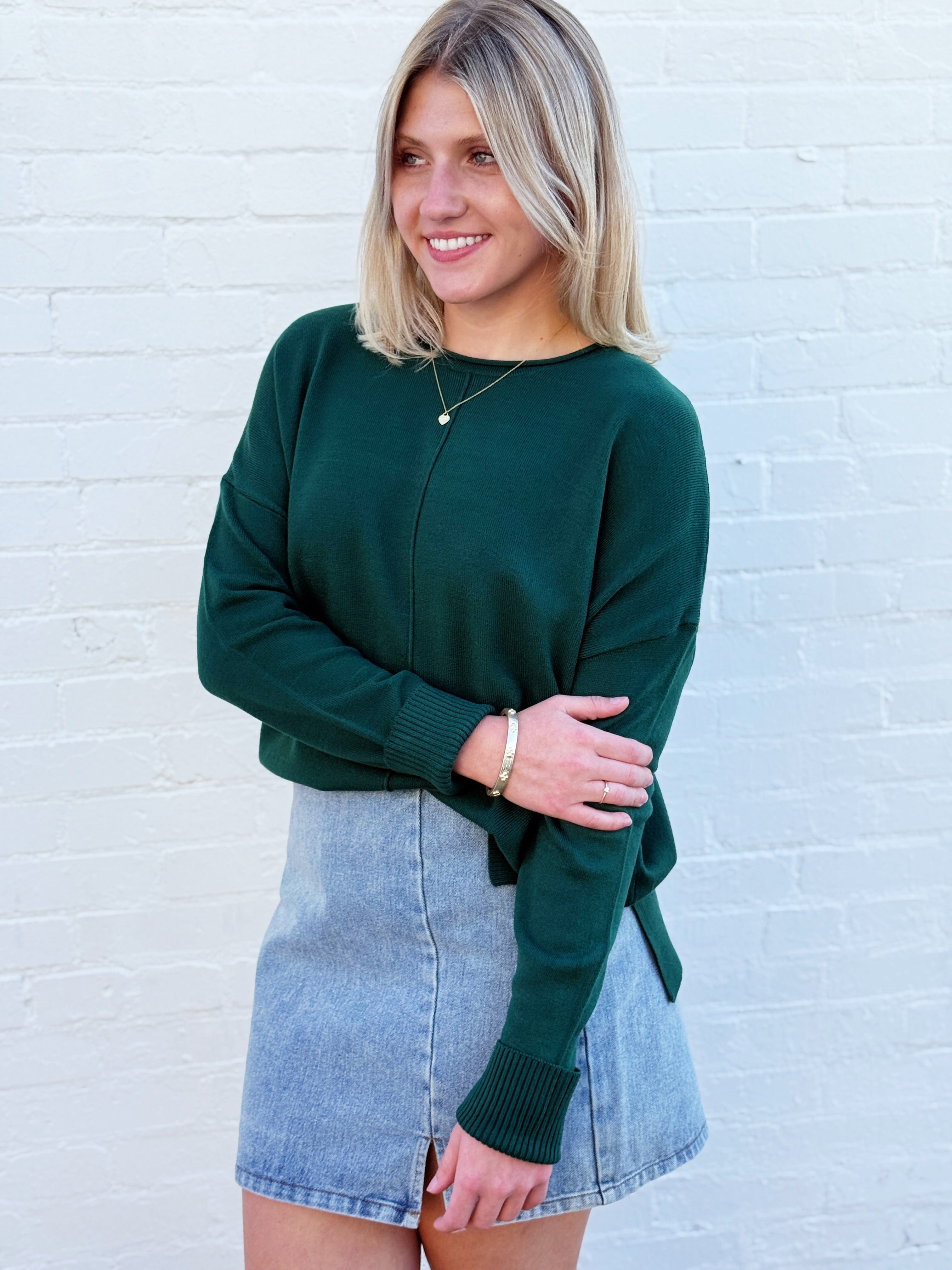 HYFVE Tops - Sweaters Rolled Round Neck Sweater In Dark Green
