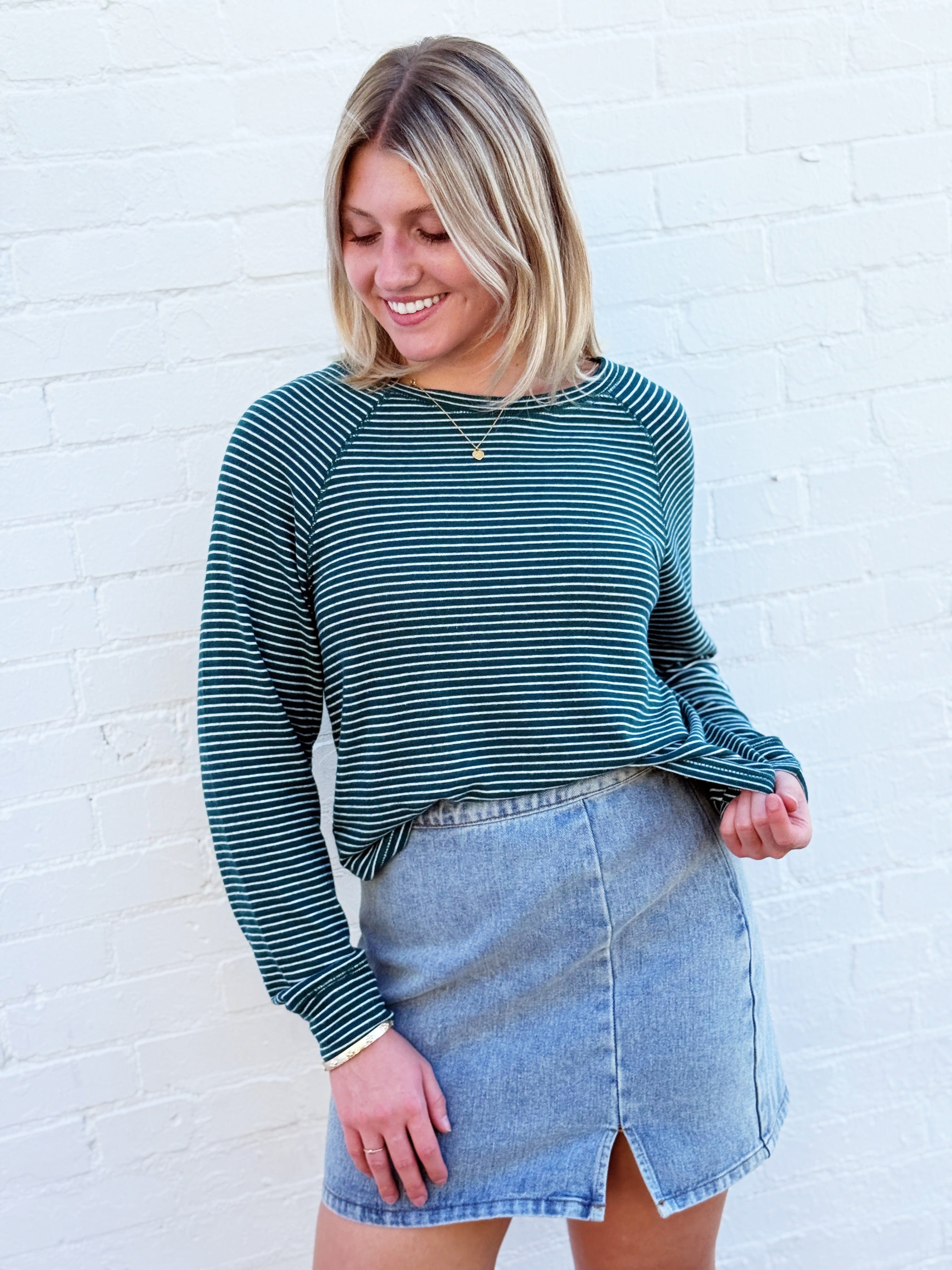 HYFVE Tops - Sweaters Striped Raglan Top In Deep Green