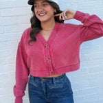 HYFVE Tops - Sweaters Washed Cropped Cardigan In Red