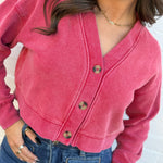 HYFVE Tops - Sweaters Washed Cropped Cardigan In Red