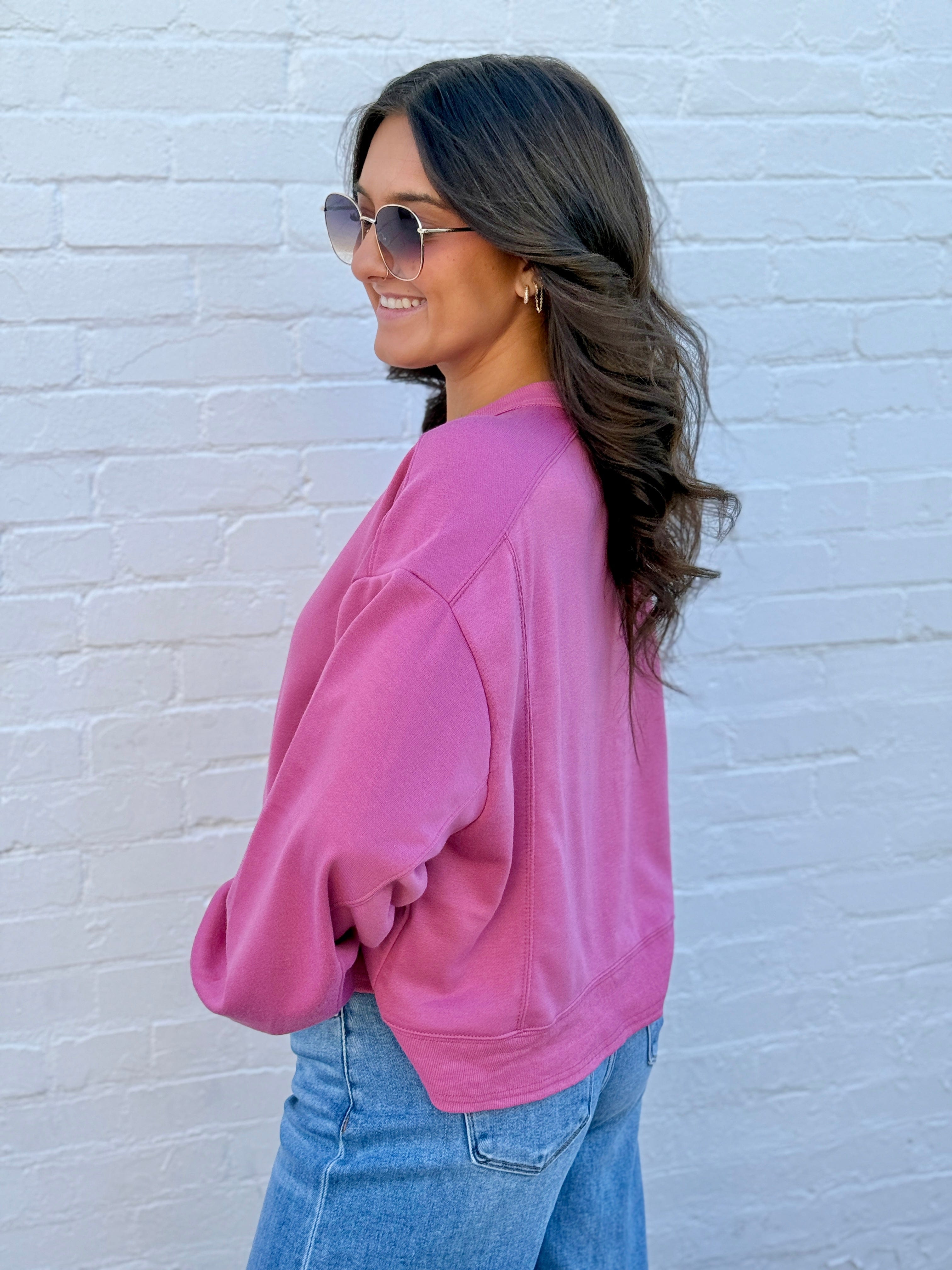 HYFVE Tops - Sweatshirts Round Neck Pullover In Pink Berry