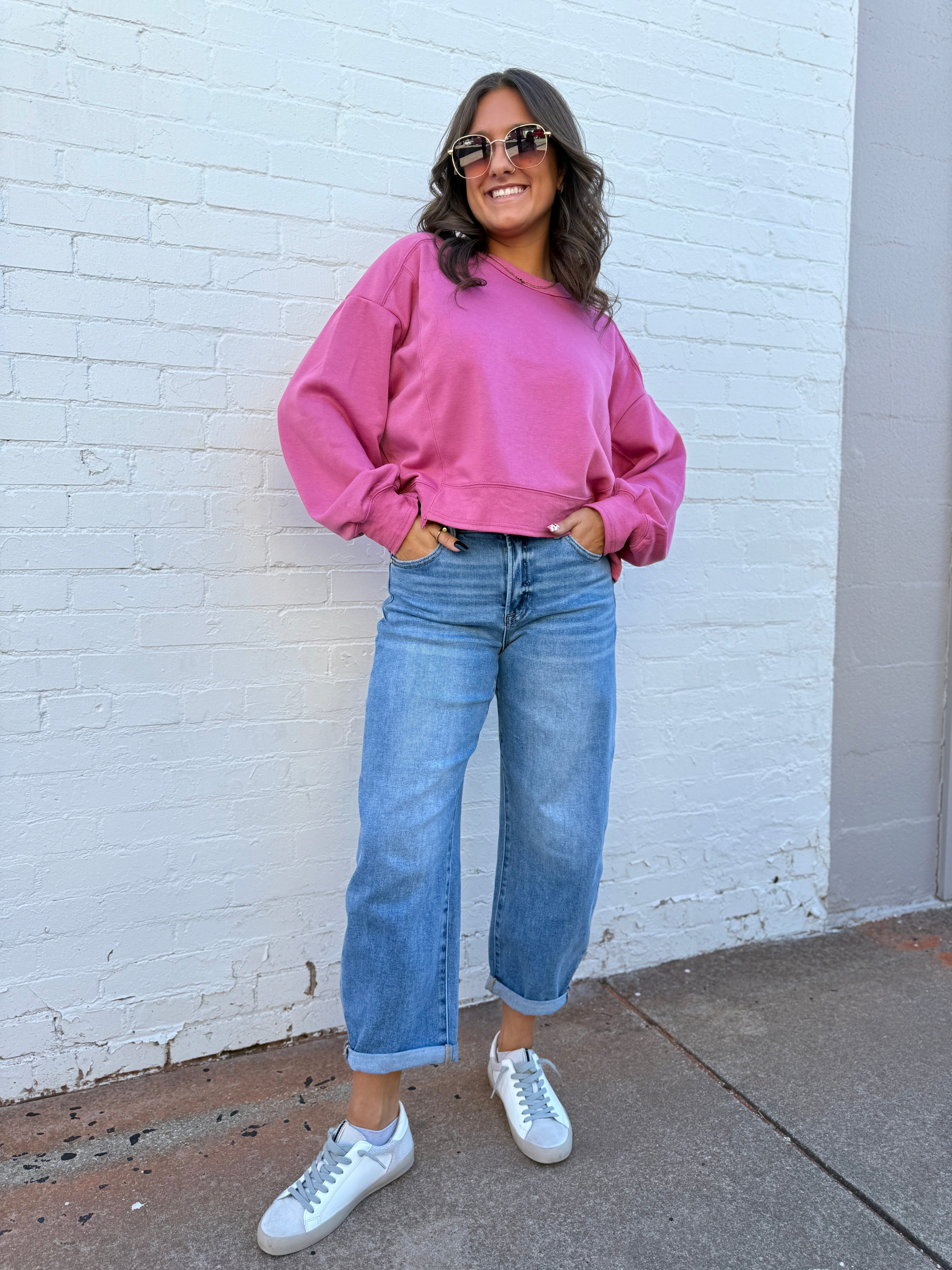 HYFVE Tops - Sweatshirts Round Neck Pullover In Pink Berry
