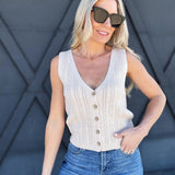 Button Up Sleeveless Knit Top In Sand - Infinity Raine