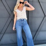 Button Up Sleeveless Knit Top In Sand - Infinity Raine