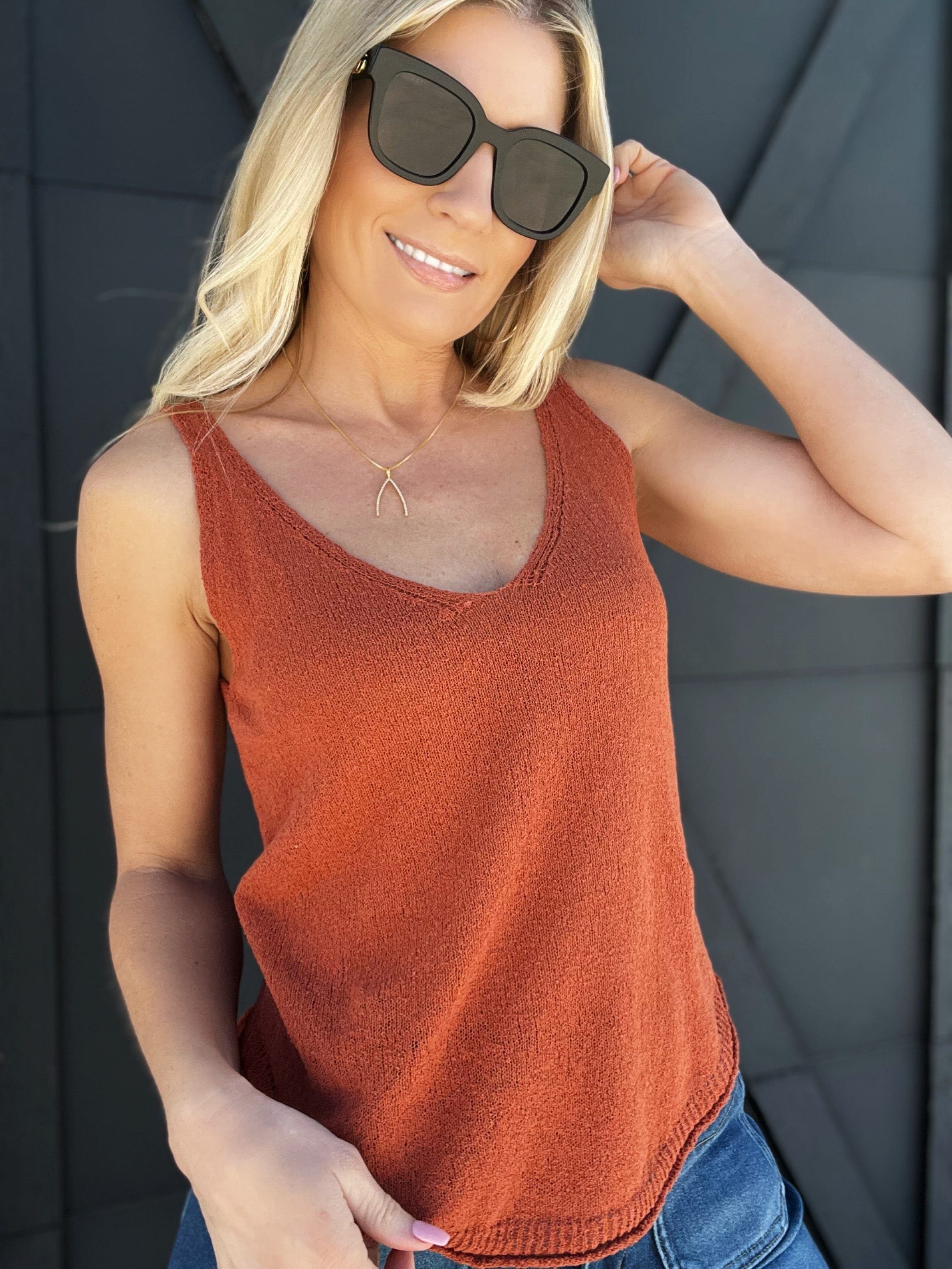 Try Your Luck V-Neck Tank In Baked Clay - Infinity Raine