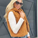 Comfort Fluffy Cropped Hooded Zip-Up Vest-Brown Sugar - Infinity Raine