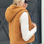 Comfort Fluffy Cropped Hooded Zip-Up Vest-Brown Sugar - Infinity Raine