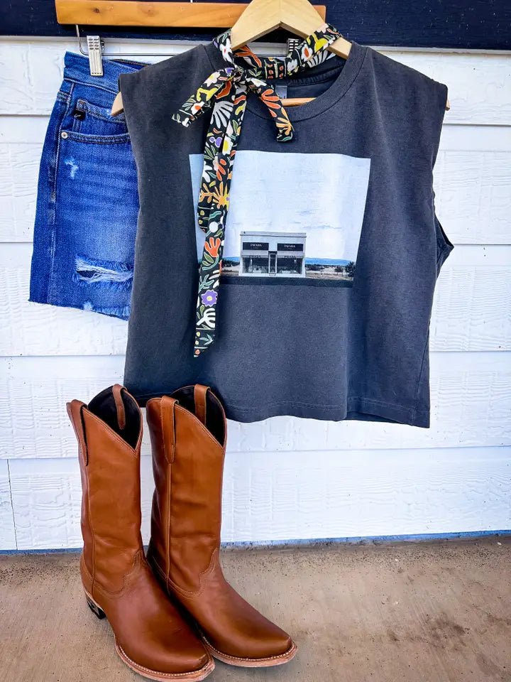 Iconic Marfa Boxy Tank In Washed Grey - Infinity Raine