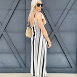 Stripe Crotchet Midi Dress In Cream And Black - Infinity Raine