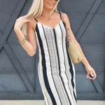 Stripe Crotchet Midi Dress In Cream And Black - Infinity Raine
