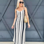 Stripe Crotchet Midi Dress In Cream And Black - Infinity Raine