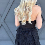 Strapless Tiered Lace Romper In Black - Infinity Raine