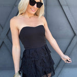 Strapless Tiered Lace Romper In Black - Infinity Raine