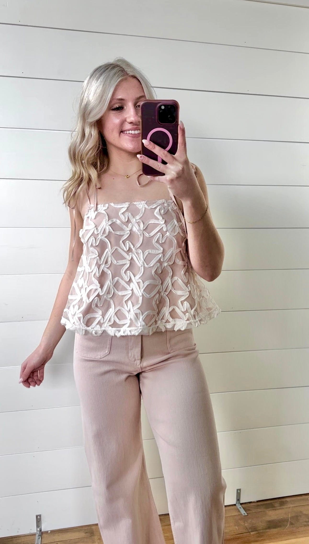 Lace Shoulder Tie Top In Dusty Peach - Infinity Raine