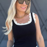 Scalloped Tank Top In Black - Infinity Raine