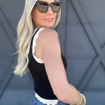 Scalloped Tank Top In Black - Infinity Raine