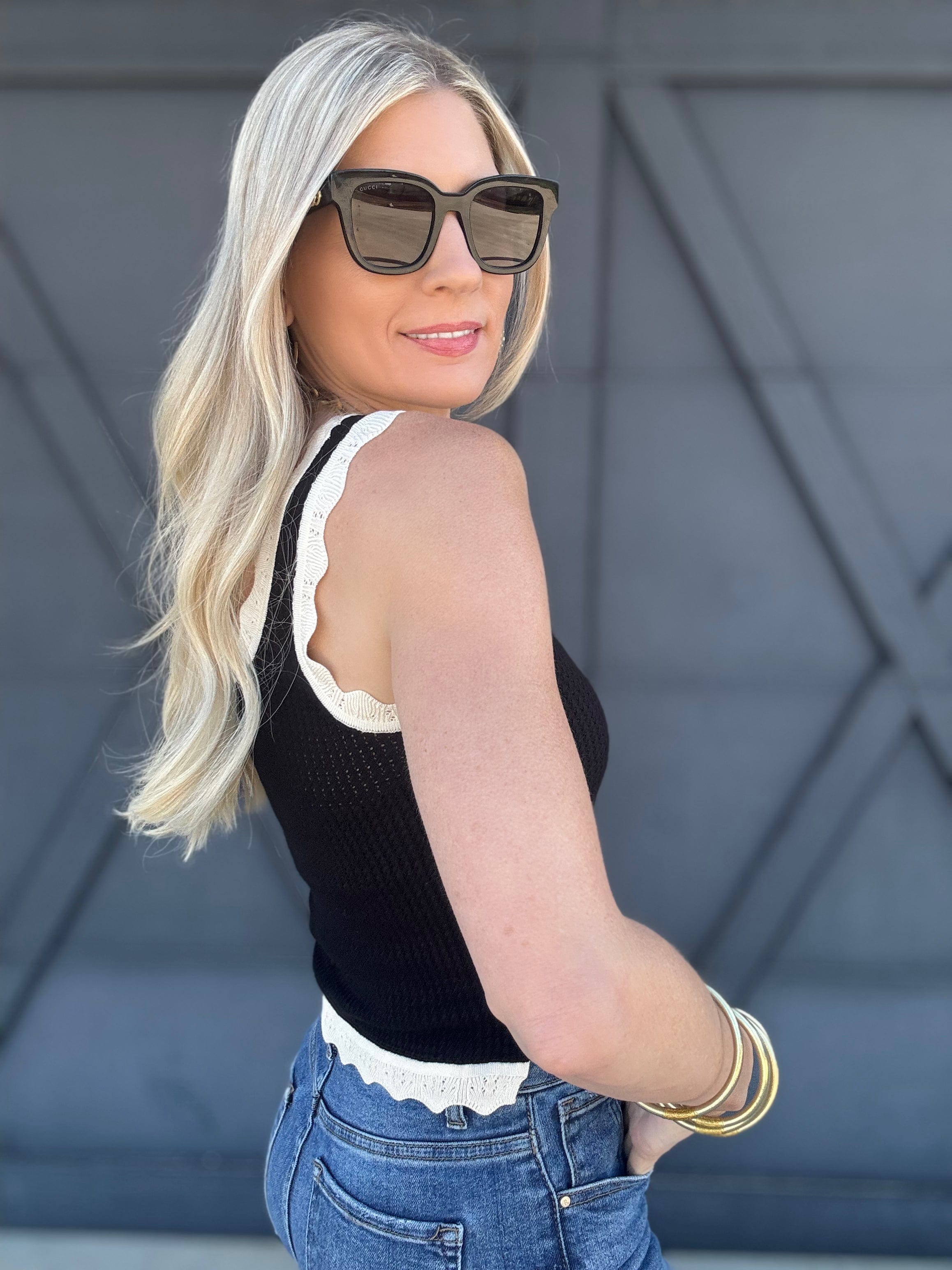 Scalloped Tank Top In Black - Infinity Raine
