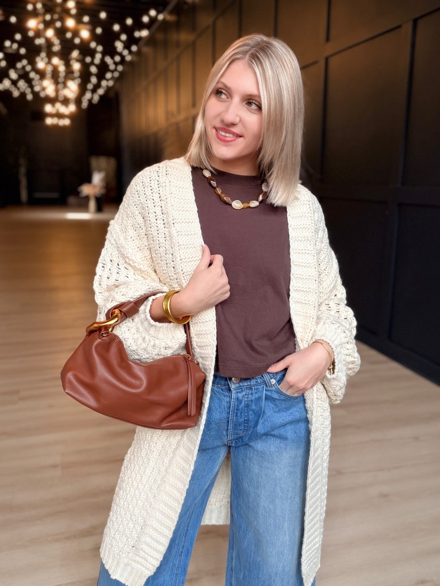 Iggy Hand Knit Chunky Long Open Cardigan In Ivory - Infinity Raine