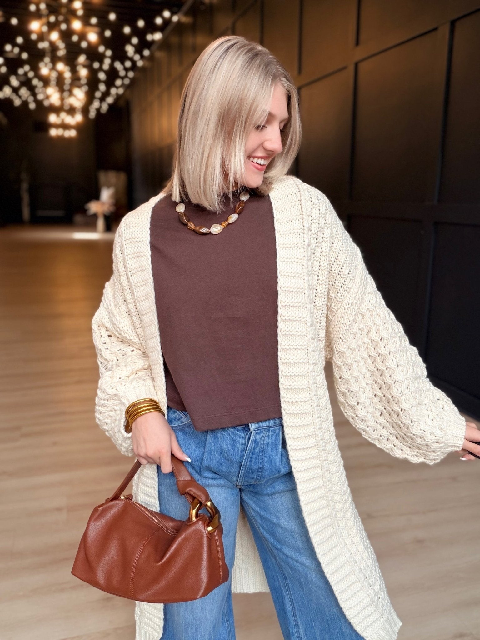 Iggy Hand Knit Chunky Long Open Cardigan In Ivory - Infinity Raine