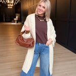 Iggy Hand Knit Chunky Long Open Cardigan In Ivory - Infinity Raine