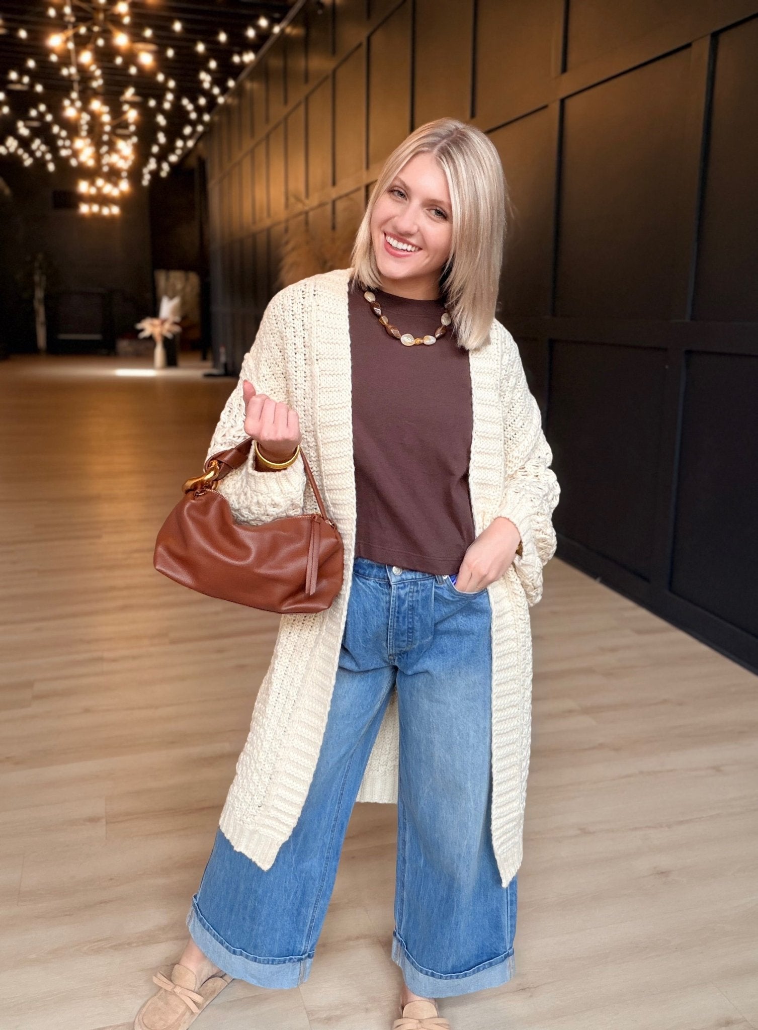 Iggy Hand Knit Chunky Long Open Cardigan In Ivory - Infinity Raine