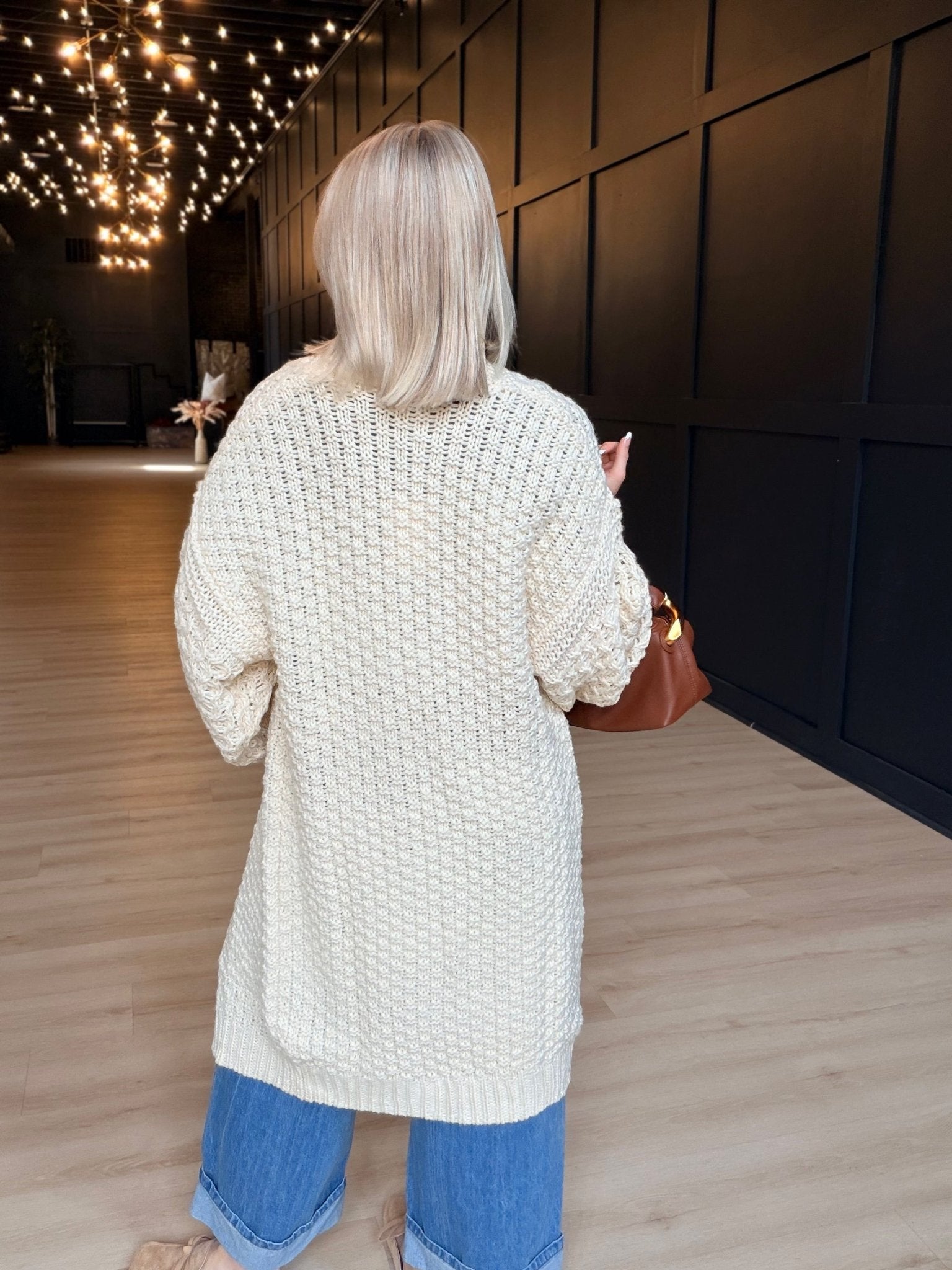Iggy Hand Knit Chunky Long Open Cardigan In Ivory - Infinity Raine