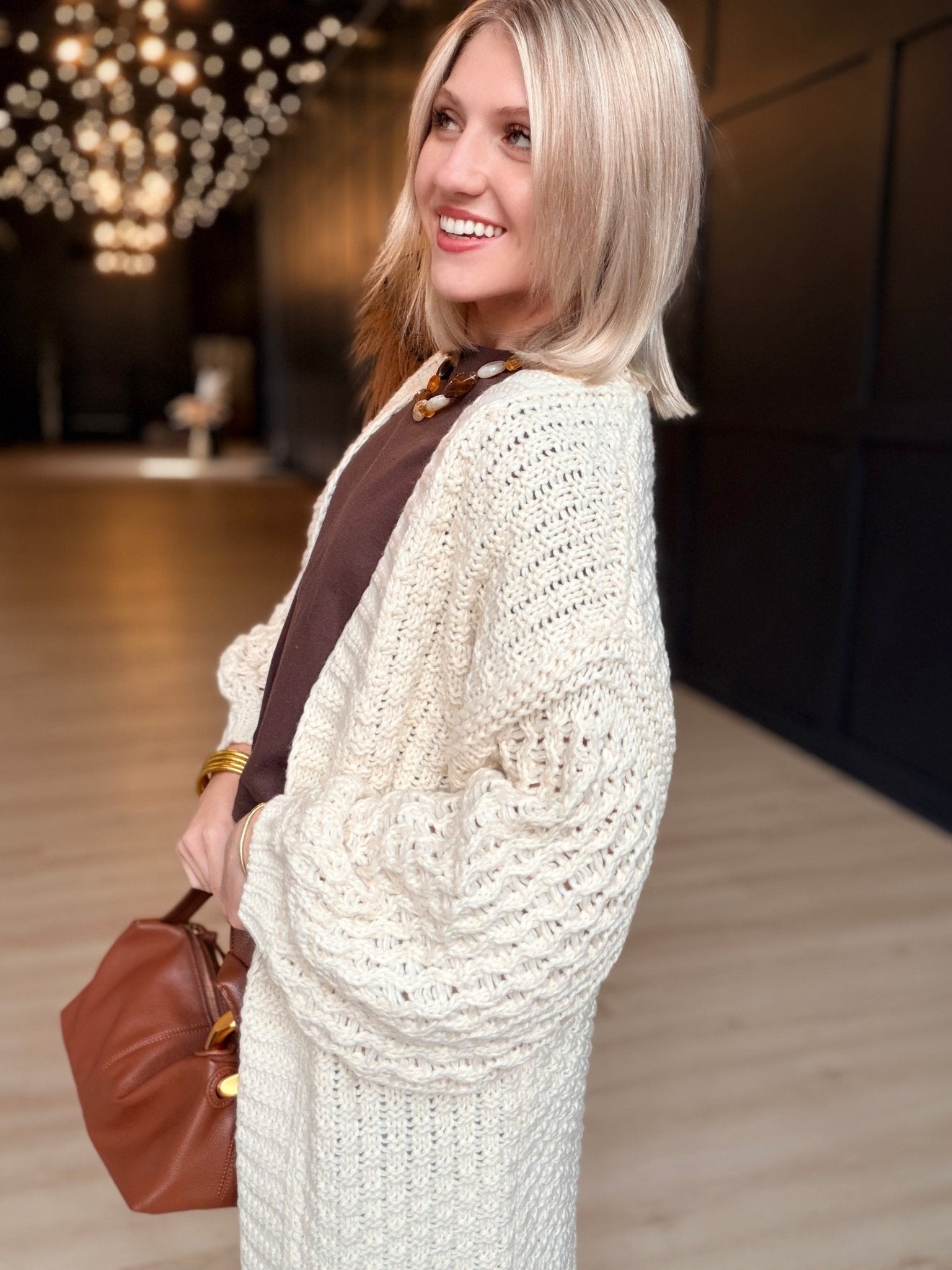 Iggy Hand Knit Chunky Long Open Cardigan In Ivory - Infinity Raine