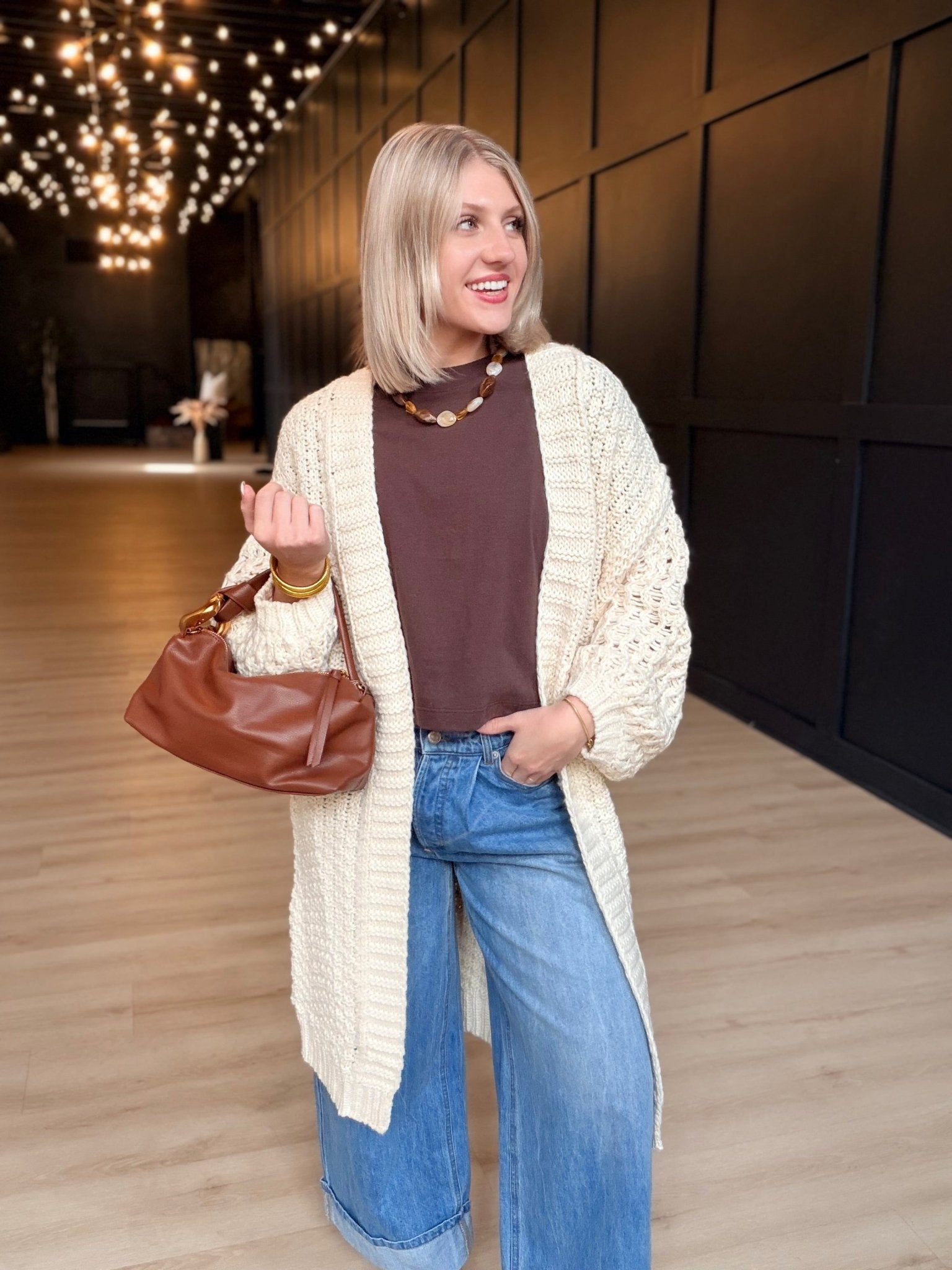 Iggy Hand Knit Chunky Long Open Cardigan In Ivory - Infinity Raine