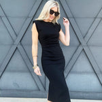 Solid Midi Dress In Black - Infinity Raine