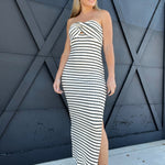 Striped Knit Maxi Dress-Ivory Black - Infinity Raine
