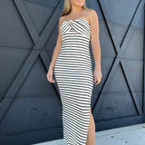 Striped Knit Maxi Dress-Ivory Black - Infinity Raine